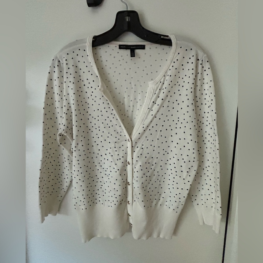 White House Black Market cardigan- size large- black and white polka dot